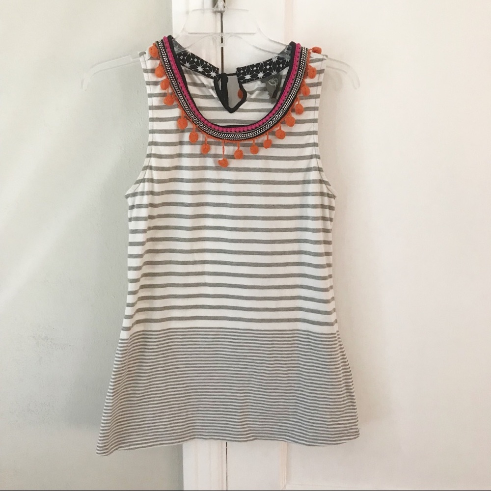 Anthro | Pom Pom Embroider Stripe Tank